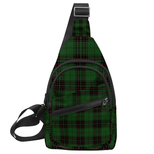 Riñonera cruzada de cuadros verdes y negros de 30x18x4cm para pecho