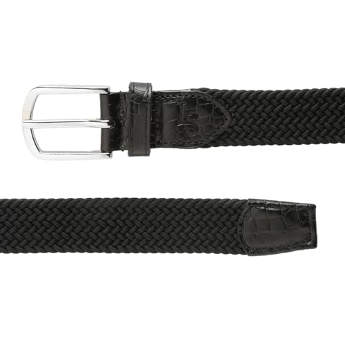 Image of LOUIS STITCH Men's Braided Elastic Stretch Belt with Leather Tipped End Stretchable Canvas Waist Band for Men Women Boys Girls Unisex (Width 3 cm) (BE-EL)