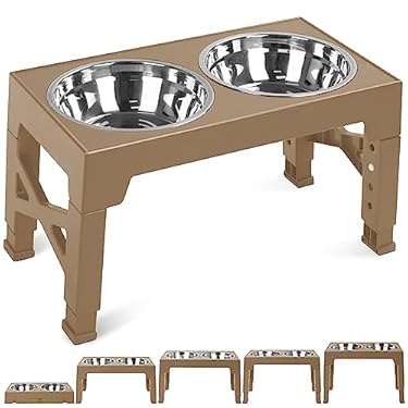 AMAZON - Elevated Dog Bowls, 5 Adjustable Heights Raised Dog Bowl Stand with Double Stainless Steel Dog Food Bowls, Adjusts to Heights 3.2″, 8.7″, 9.8″, 11″, 12.2″ for Small Medium Large Pets Dogs and Cats