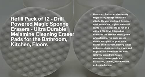 Image of Refill Pack of 12 Drill Powered XL 4.5 inch Magic Sponge Erasers | Compatible Fit RotoEraser, Durable Melamine Cleaning Eraser Pads for Bathroom Kitchen Floors Round 4.5 inch x 1.25 inch Thick