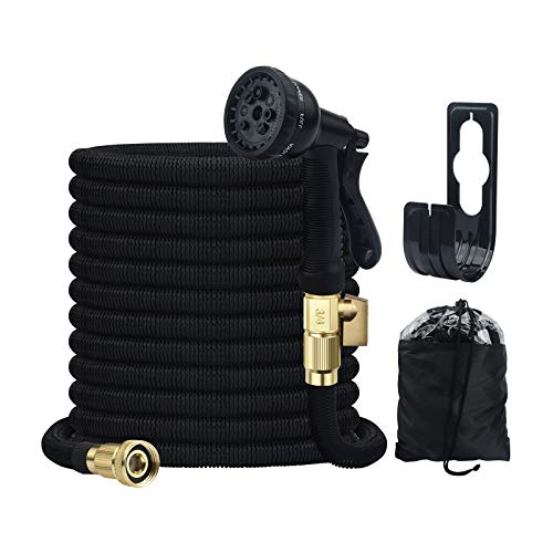 JelBo 50ft Garden Hose Expandable, Flexible No-Kink Hose with 8 Function Spray Nozzle, Strength 3750D Durable Hose with 3/4 Inch Solid Brass Fittings