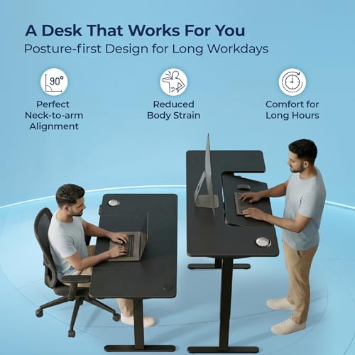 Image of The Sleep Company AeroFlip Adjustable Desk | SmartFlip Ergonomic Tabletop | Height Adjustable 72-120 cm | Wireless Charging | Temperature Controlled Drink Tray |1200 mm | Black & Black