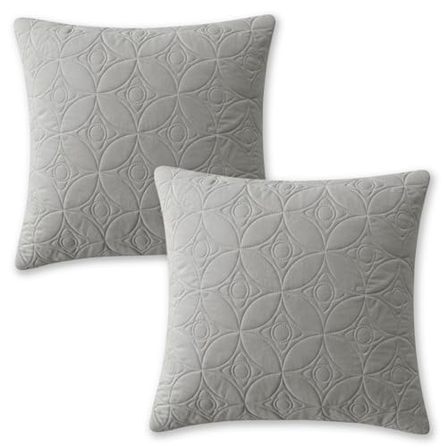 Image of HOKIPO 100% Leakproof Quilted Cushion Cover for Sofa 16x16 Inches, Set of 2, Serene Grey (AR-6280-LGRY*2)