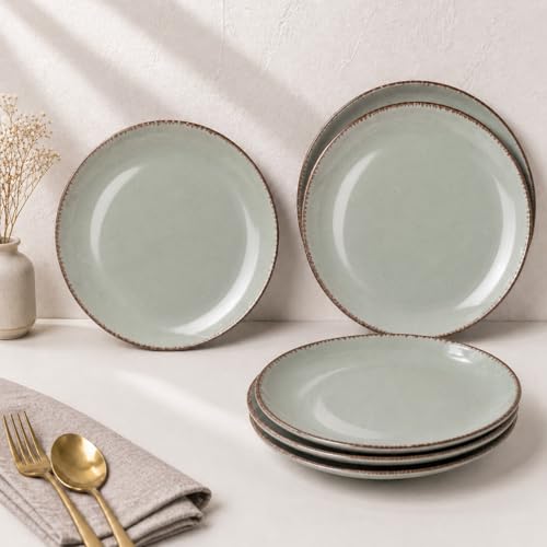 Image of The Earth Store Glossy Mint Marble 7 Inch Ceramic Quarter Plates Set of 6 | Microwave & Dishwasher Safe Plate | Half Plate for Dessert, Snacks, Dinner | Snack Plates for Gifting, Daily Use
