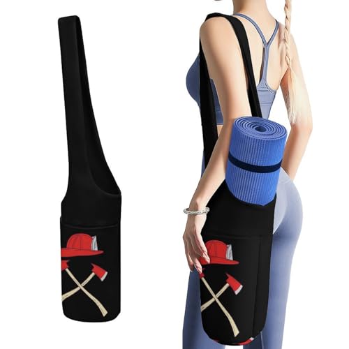 Fire Axe Firefighter Lightweight Yoga Mat Bag with Pockets Portable Canvas Carrying Shoulder Bags for Women Men