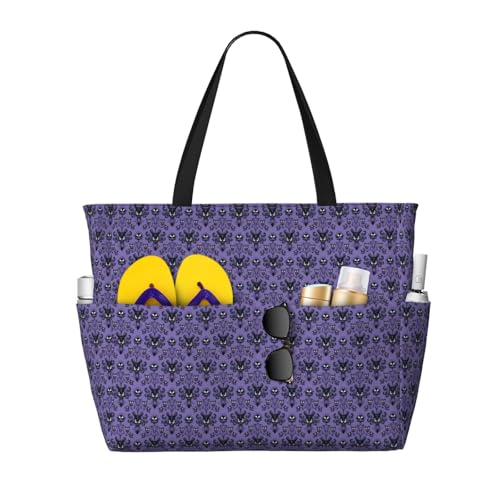 Grand sac fourre-tout d'été noir avec imprimé Haunted Mansions 45 cm