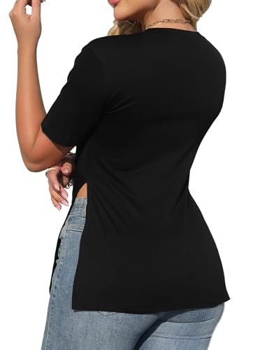 Remidoo Women's Side Slit Shirt Asymmetrical Tops Short Sleeve Tie Dye T Shirt Tees4