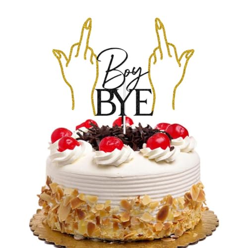 Boy Bye Cake Topper Divorce/Break-up/Finally Done/Freedom/Single Cake Decor Divorced Party Decorations Supplies Black & Gold Glitter
