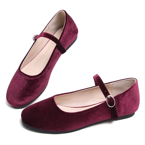 WENJIAZHIZHI Women's Round Toe Mary Janes Buckled Strap Low-Heel Shoes Soft Comfortable Walking Loafers Party Dress Flats3