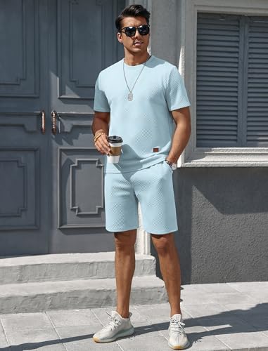 Vssjavun Men's Track Suits 2 Piece Outfits Casual Short Sleeve Shirt and Shorts Set Sweatsuit Summer Tracksuit