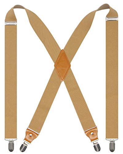 Doloise Adjustable Elastic X Back Style Suspenders for Men's and Women's With Strong Metal Clips (Champagne)