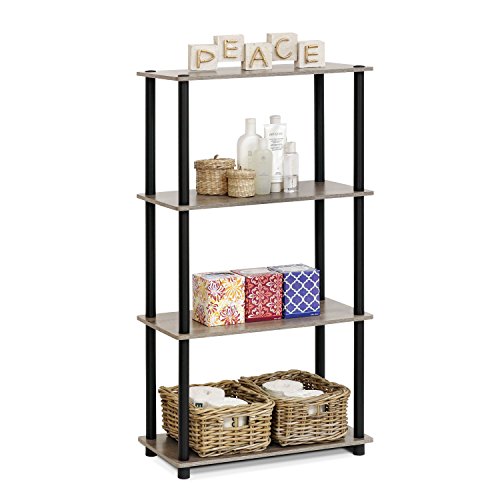 Furinno (99557GYW/BK) Turn-N-Tube 4-Tier Multipurpose Shelf Display Rack - French Oak Grey/Black