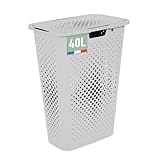 SUNDIS Pixel, portabiancheria con copercho, 40l, plastica riciclata, bianco sporco, ideale...
