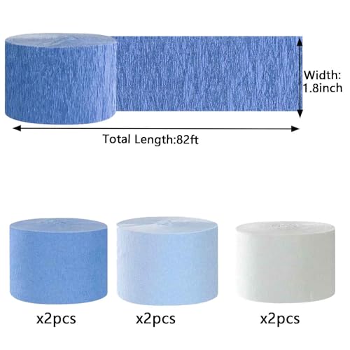Image of We Moment Dusty Blue Light Blue White Crepe Paper Streamers 1.8 Inch Widening 6 Rolls, 82 Feet per Roll for Birthday, Baby Shower, Wedding Party Decorations