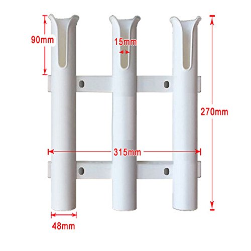 Triplespark Hengelhouder met 3 vakken, rek/palen, aan de zijkant bevestigd, alle accessoires zijn inbegrepen (wit) voor boot, kajak, muur. - Image 4