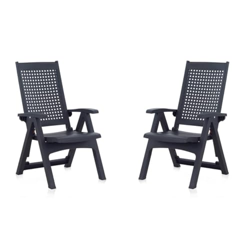 Gartenstühle 2er Set - Outdoor Klappstuhl aus wetterfestem Kunststoff - 2 Stühle aus Polypropylen - Klappsessel - 2X Gartenstühle klappbar & wetterfest - für Garten Terrasse & Balkon - Anthrazit