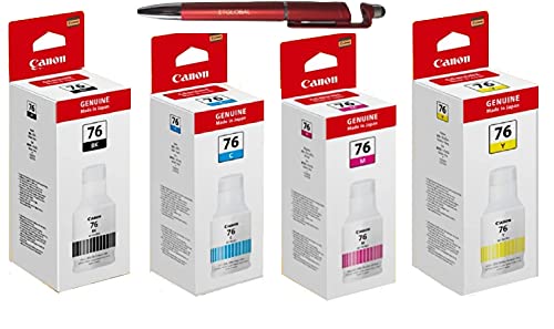 Image of Canon GI76 Black, Cyan, Magenta and Yellow Ink Bottles Combo with Pen