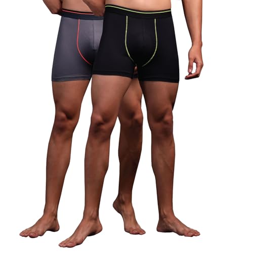 Image of TECHNOSPORT Men's Colorblock Trunks Underwear with ElastoLITE 4 Way Stretch Lightweight Breathable Moisture Wicking Soft Anti Odour Anti Microbial UPF 50+ Comfort Fit Boxer Briefs Innerwear for Men