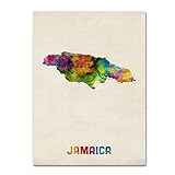 Trademark Fine Art Jamaica Watercolor Map by Michael Tompsett, 24 by 32