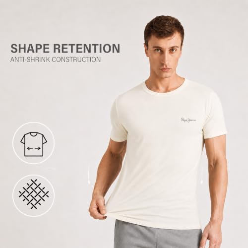 Image of Pepe Jeans Men's Solid 100% Cotton Regular Fit T-Shirt | Classic Everyday Basic Tee for Casual Soft Breathable Cotton Fabric | Round Neck | Short Sleeves | Comfortable All-Day Wear
