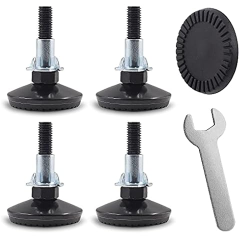 Opfiue 4 Set Adjustable Leveling Feet, Heavy Duty Height Adjuster Furniture Levelers Foot for Cabinet Table Chair Sofa, Screw On Cabinet Self Levelers Leg(2" Base Dia, 2.48“ Thread Length, Black) Cover