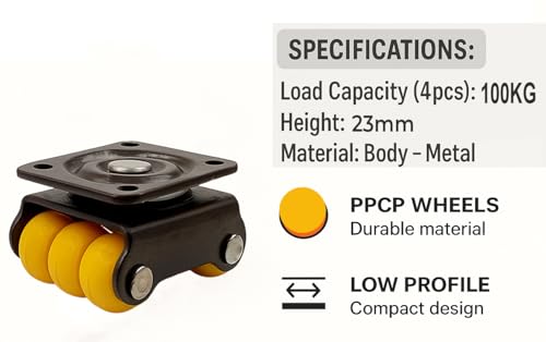Image of SMALL Size 23mm MINI 4pcs Revolving Caster Wheel 100KG Load Capacity | Roller Sixer Castor Wheels | 360 Degrees Rotating for Trolley, Furniture, Table, Sofa, Bed, Office- Pack of 4pcs