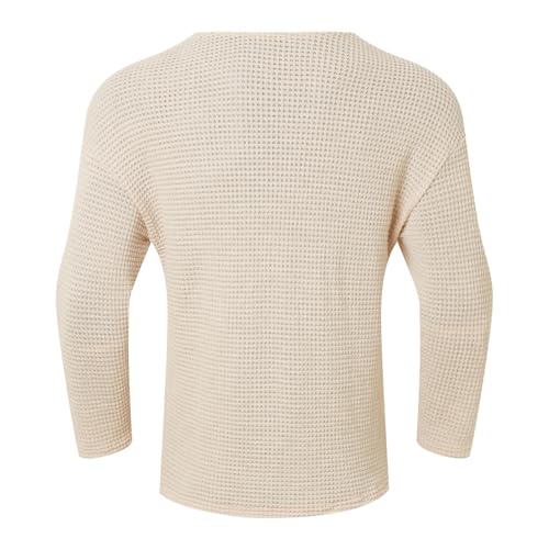 Mens V Neck Waffle Knit Pullover Sweater Lightweight Slim Fit Long Sleeve Thermal Top Casual Soft Knitwear 20252