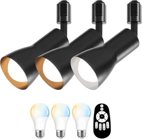 LVWIT ダクトレール照明 スポットライト E26口金 LEDランプ付き 調光調色 1200LM 消費電力12W(75形相当) 角度調節可能 遠隔操作 常夜灯 LED電球+器具 リモコン付き 天井照明 ブラック 3個セット(電池別売)