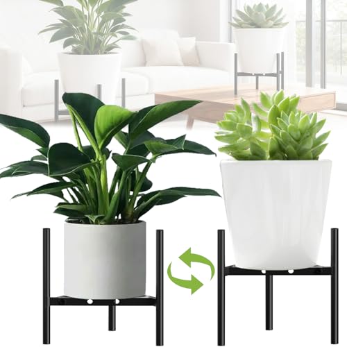 Cerkkapo Pack de 2 estante de metal ajustable para plantas, Soporte para plantas de interior y exterior,soporte moderno para macetas de 8 a 12 pulgadas,uso en interiores y exteriores（negro）