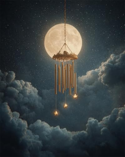 Broderie perlée La Lune et Carillons pour débutants en kit complet 40x50cm 9CT