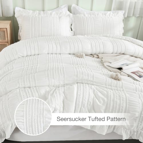 Juego de edredón blanco seersucker de 3 piezas para cama de matrimonio 5