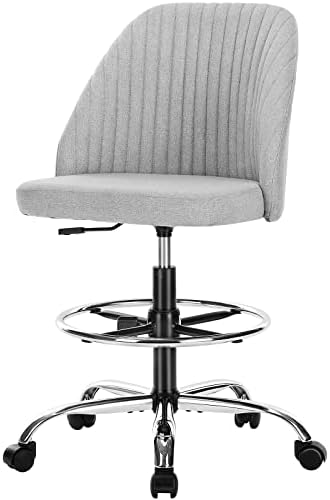 Armless Desk Chair Tall Office Chair Cute Home Office Desk Chairs with Wheels, Modern Fabric Tall Vanity Swivel Task Desk Chair for Small Spaces