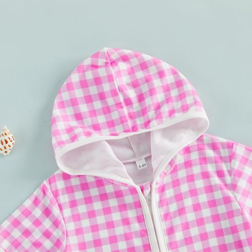Image of Girls Boys Hooded Terry Coverups One Piece Swimsuits Summer Striped Trim Zip Up Short Sleeve Swim Cover Up Beachwear