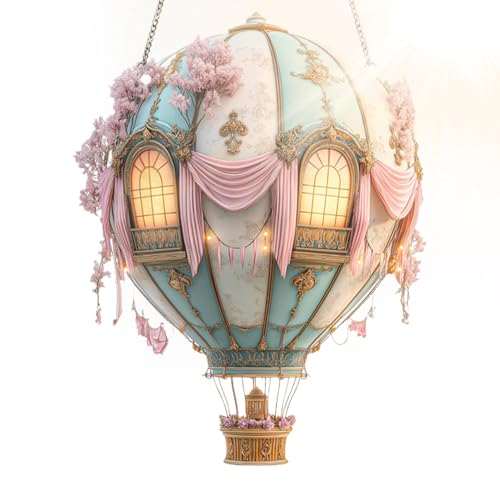 Jingling - Farol solar globo aerostático al aire libre - Luz globo aerostático, decoración modelo 2D acrílico para ventana, patio, jardín, terraza, camping granja porche callejón