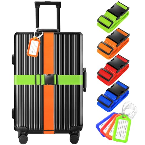 Image of 4 Pack Luggage Straps & Luggage Tags, Luggage Straps for Suitcases [Tsa Approved] [Adjustable Suitcase Belt] Suitcase Straps with Tags Mixed Color