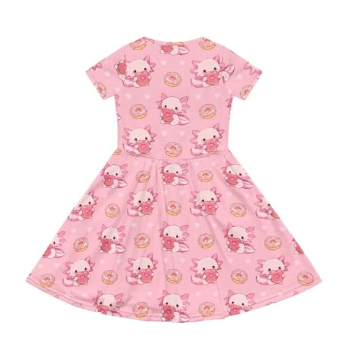 Image of Girls Dress with Pockets Basic Short Sleeve High Waist Swing Skater Dress School Party Dress for Kids