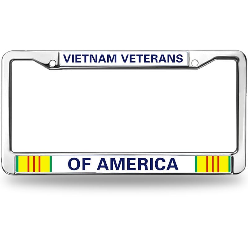 Image of Vietnam Veterans of America License Plate Frame Chrome 2 Holes,US Army Vietnam Veteran Car License Plate Frame Holder with Screws Caps Sets