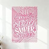 El amor propio es tu superpoder: frases motivacionales Calcomanías de grabado 36x50.9cm Fácil instalación Rosa