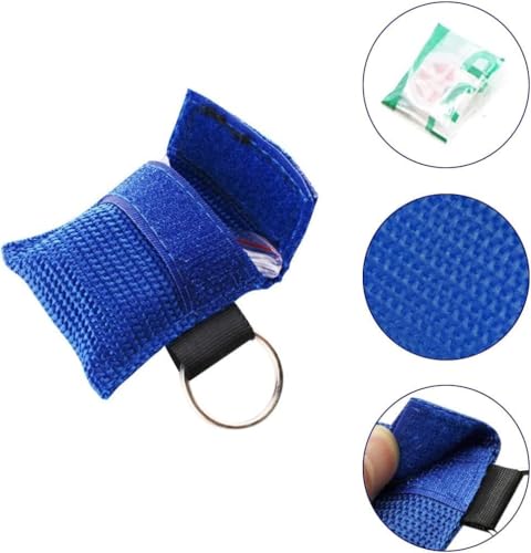 Image of Set of 50 CPR Mask& Red Bag, CPR Shield Mask Key Chain Ring, CPR Keychain with One-Way Valve Breathing Barrier for First Aid or AED Training