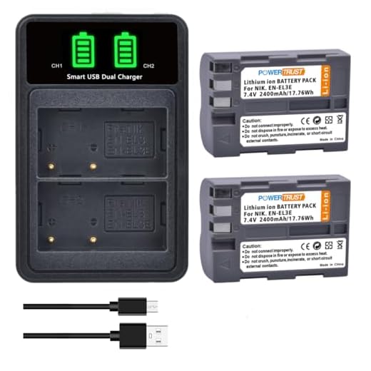 PowerTrust 2Pcs EN-EL3 EN-EL3e Akku und Ladegerät für Nikon D300S, D700, D90, D300, D80, D200, D50, D70, D100, D30, D70s