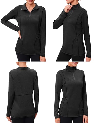 Women's Long Sleeve Tops UPF 50+ Polo Shirts 1/4 Zip Running T-Shirt Breathable Sun Protection Sports Shirt for Golf Cycling Gym Workout Tennis S-2XL - Image 3