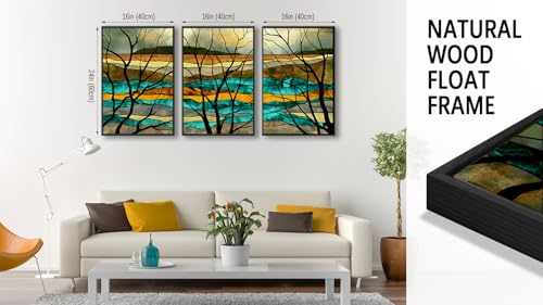 Large Framed Abstract Wall Art - Set of 3 Sunset Mountain and River Wall Decor Modern Branch Tree Painting Prints Symbolism Landscape Canvas Pictures for Living Room Bedroom Office, 40cmx60cm Each by HWAXUOEN - Image 6