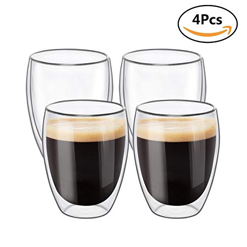 Glass Coffee Mugs 12 Oz - Set Of 4, Double Wall Insulated Thermal Cups Drinking Glasses For Tea/ Coffee/ Latte/ Cappucino/ Cafe/ Milk, Clear #TOP6