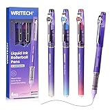WRITECH Liquid Ink Rollerball Pens: 0.5mm Assorted Color Ink Fine Point Tip Rolling Roller Ball Pen Multicolor No Bleed & Smudge for Journaling Smooth Writing Drawing 4ct