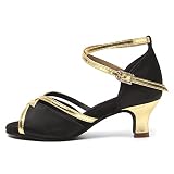 YKXLM Femme Chaussons de Danse Latine Standard De Bal Chaussures,FR-807QB-5,Noir,EU 39