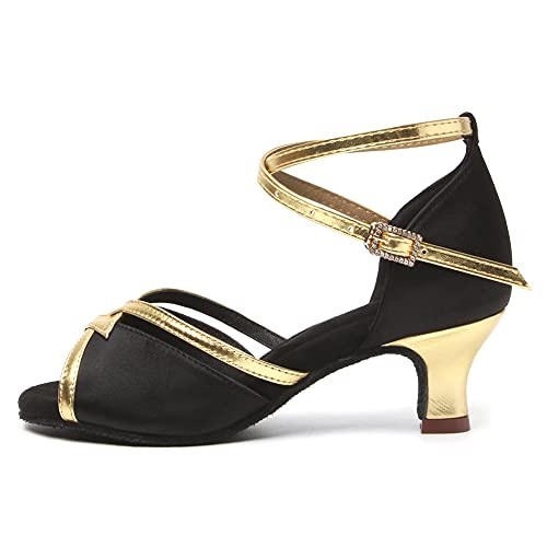 YKXLM Femme Chaussons de Danse Latine Standard De Bal Chaussures,FR-807QB-5,Noir,EU 39 Cover