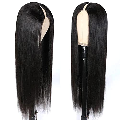 22Inch V Part Wigs Human Hair Straight Brazilian Human Hair Wigs For Black Women Upgrade U Part Wigs No Leave Out No Sew In No Glue 150% Density Natural Color #TOP1