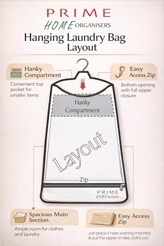 Image of Jupiter LBH Laundry Bag for clothes Hanging Opera Brown | Foldable Clothes Organizer with Hook | Compact Storage solution For washing room, Bathroom