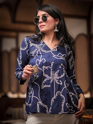 Image of Youthnic Women's Poly Rayon Printed Alia Cut Peplum Top | Top for Office | Women's Tunics | Short Kurti Women| Regular Fit