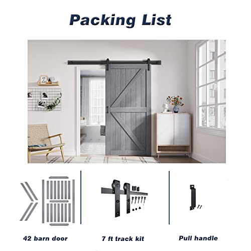 Image of FREDBECK Sliding Barn Door 42 x 84 Grey Wood Barn Door, Fit 38 inch-40 inch Opening